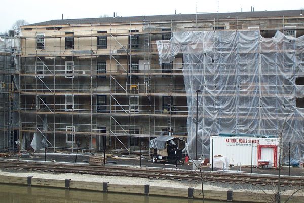 Staging up and structural skin being applied.