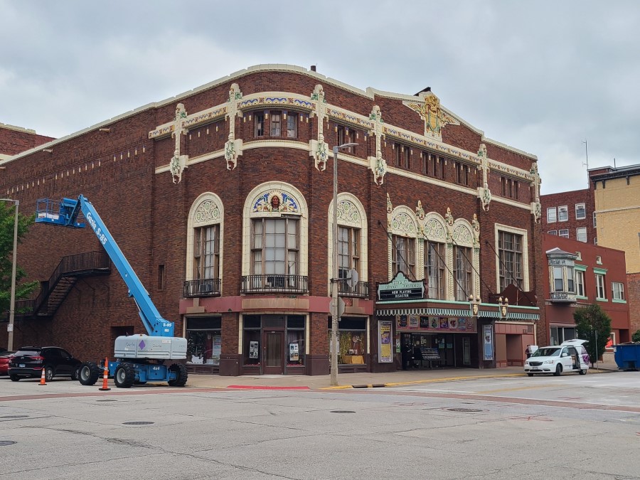 Restoration of brick and stone building in progress